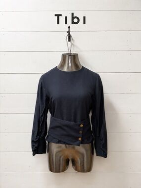 TIBI Black Long Sleeve Wrap Waist Blouse Size 6